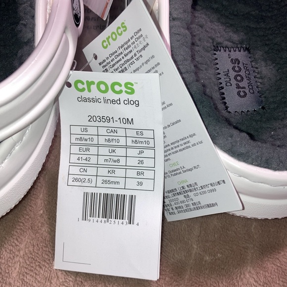 Crocs Classic Unisex White with Gray Lining Clog Size 8 in Men or Size 10 Women - Picture 4 of 5